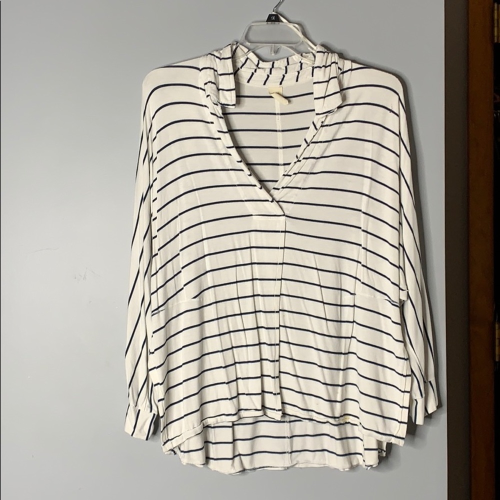 Free People White and blue striped blouse
